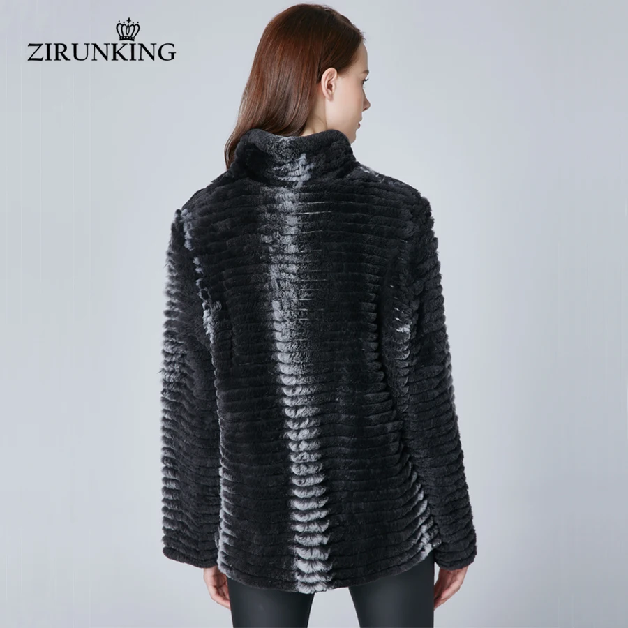 ZIRUNKING женский Настоящий мех кролика Черная курточка женские двустороннее