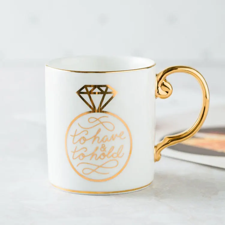 Diamond Роскошные золотые Mr and Mrs алмазная фарфоровая кофейная кружка чай молоко керамические чашки и кружки свадебный подарок - Цвет: Diamond