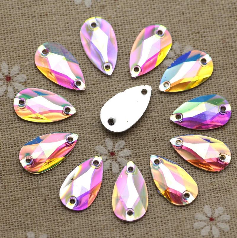 Стразы с кристаллами в форме капли серебристые бусины прострочкой для украшения