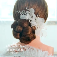 korean silk crystal beaded flower barrettes women princess girls headdress wedding hair accessories
