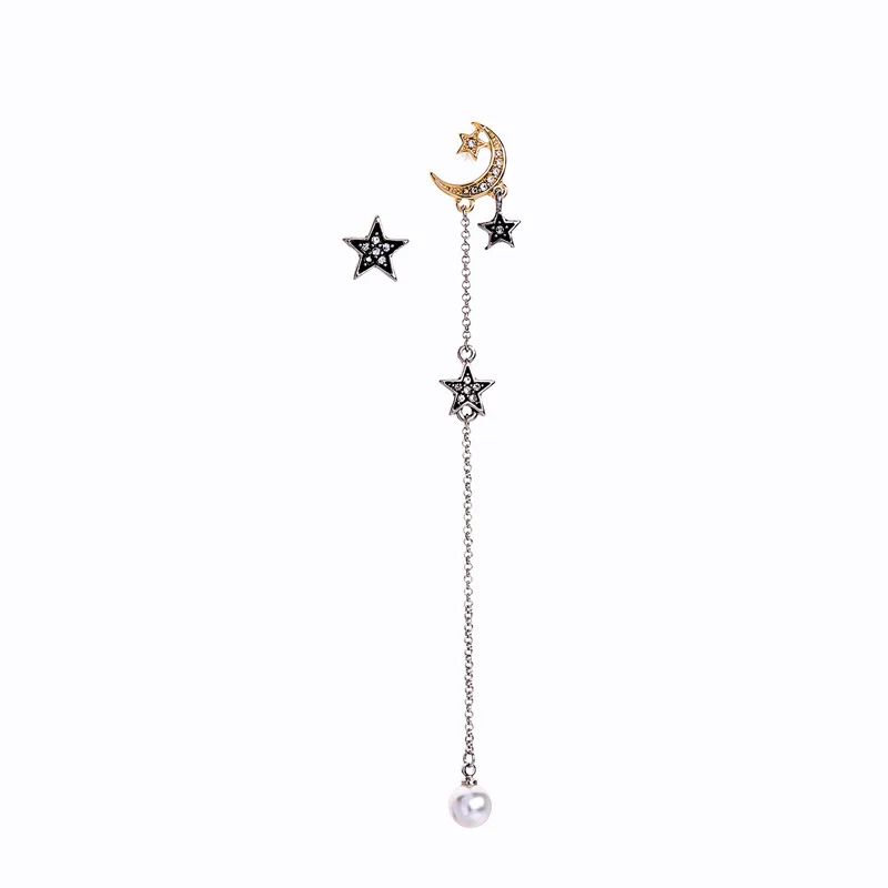 Asymmetric Earrings С надписью «KISS ME»(«Поцелуй Асимметричный двухцветный высекательный пресс машины «Луна», «Звезды» серьги в виде капель для Для женщин акриловых перламутровых Длинная цепочка, со стразами серьги-подвески в форме Уха Булавки аксессуар - Окраска металла: Asymmetric Earrings