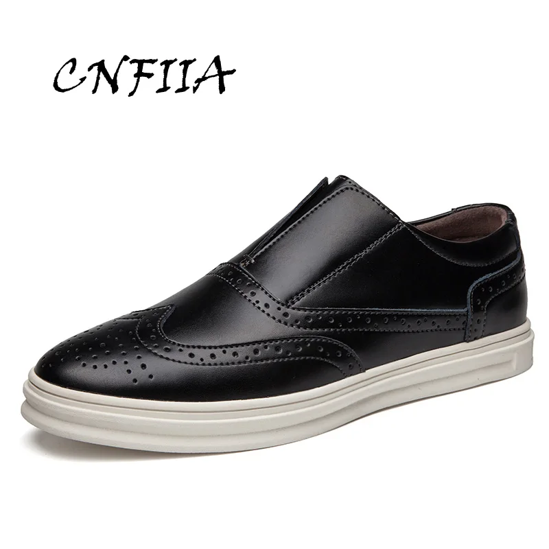 CNFIIA Men Leather Shoes Casual Red Black Brown Brogues Loafers 2018 Autumn New Slip on Male Walking Footwear | Обувь