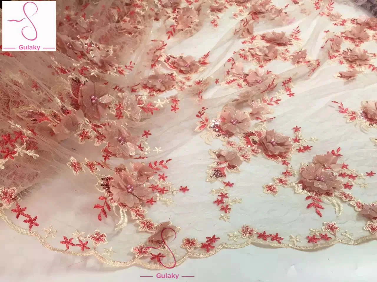 2018 Новое поступление 3d цветок полиэстер Королевский Кружева вышитые ткани