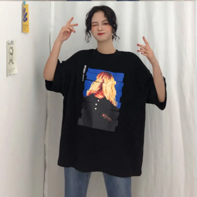 2019 new Korean Summer Tops Women's Clothing Ulzzang O-Neck Casual Oversized T Shirt Print Harajuku Top Aesthetic Clothes | Женская