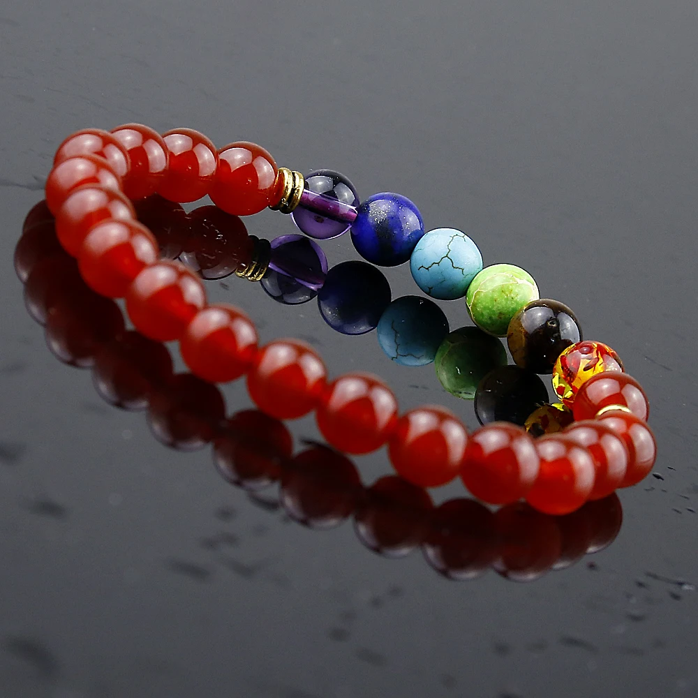 Браслет из 7 Чакры с красным ониксом лечебный баланс 8 мм бисер рейки Будда