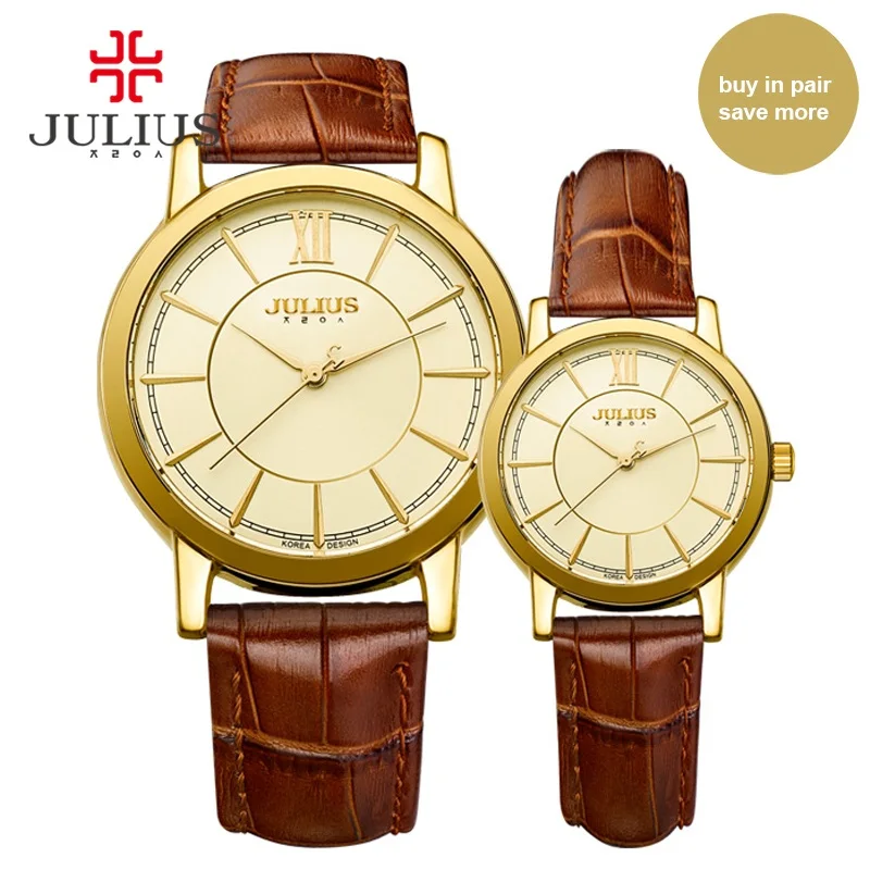 Julius мужские и женские часы для пар пара часов влюбленных кожаные повседневные