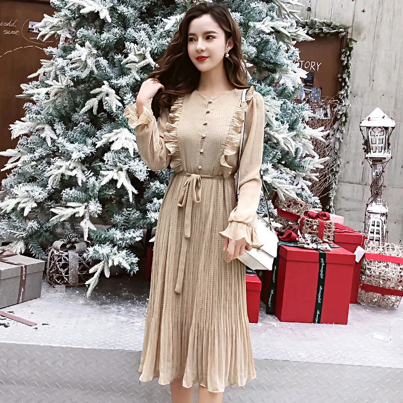 Женское шифоновое платье в горошек Liser элегантное винтажное стиле бохо с длинным