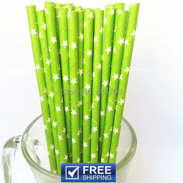 

200 Pcs Lime Green Stars Paper Straws Decorative,Green and White Party Cake Pop Sticks,Shimmer Party Supplies Decorations
