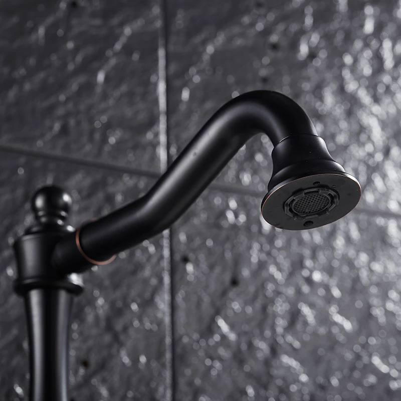 Kitchen Faucet Euro Retro Oil Rubbed Black Bronze Swivel Singe Handle Bathroom Basin Kitchen Deck Mounted Sink Mixer Tap
