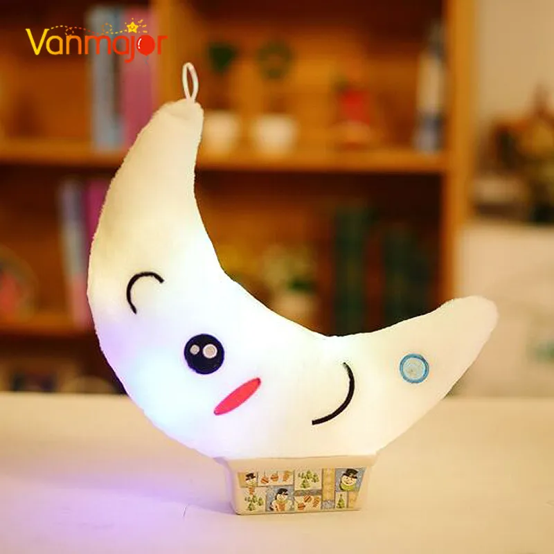 Vanmajor Новинка 35 см красочные Луна Плюшевые игрушки в форме люминесцентный светящийся Светодиодная лампа Подушка мягкие милые детские игрушки подарок на день рождения