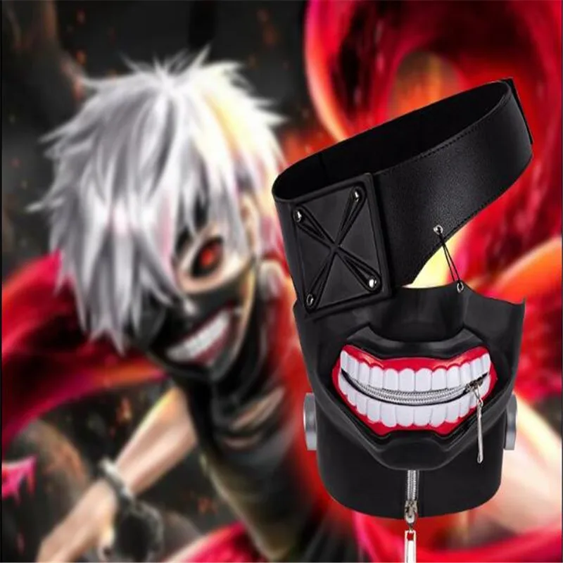 Латекс Токийский вурдалак Кен Kaneki маска с регулируемой молнией Аниме Косплей Хэллоуин Опора подарок A877