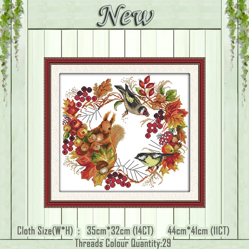 Joy wreath Венок, птица, лилия, гирлянда, цветочная живопись, счетный напечатанный на холсте, DMC 14CT, 11CT, вышивка крестиком, наборы для рукоделия, Набор для вышивания - Цвет: Joy wreath