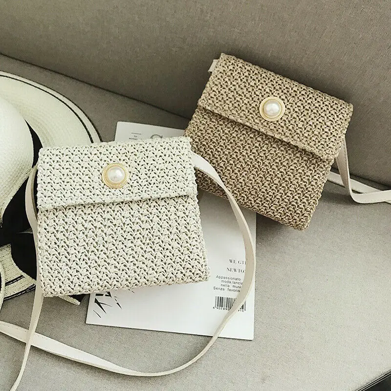 Женская плетеная Сумка в стиле бохо маленькая пляжная соломенная сумка ручной