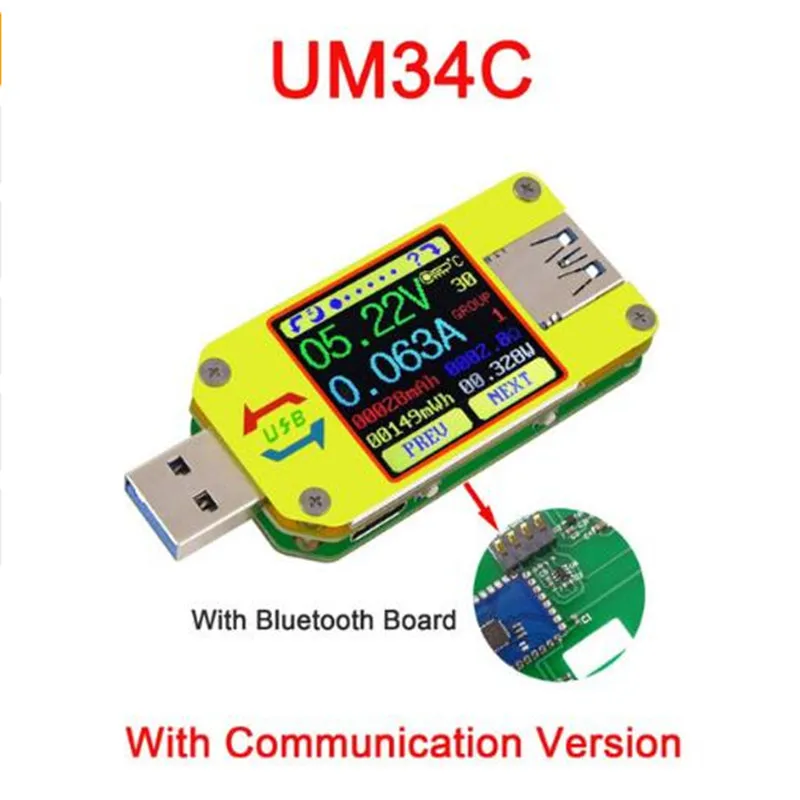 green mono display UM34 UM34C для приложения USB 3,0 тип-c Вольтметр постоянного тока Амперметр Измерение напряжения тестер сопротивления кабеля измеритель тока, для батареи заряда - Цвет: green mono display