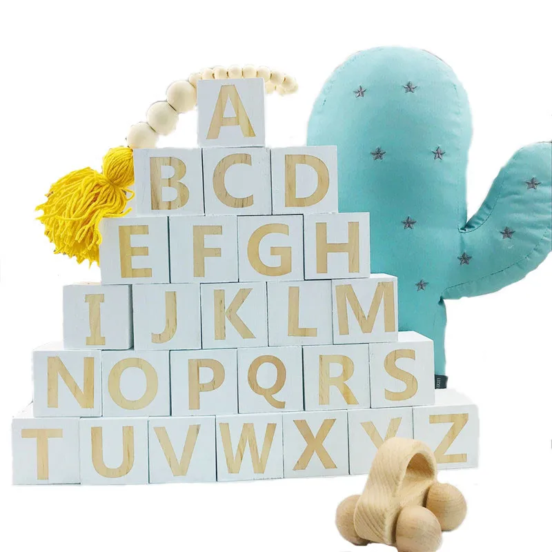 

Home Decor Nursery Baby 26Pc Spray Paint Letter Blocks Toy Alphabet Blocks Girl or Boys Decor Christmas Kids Gifts Children Toys