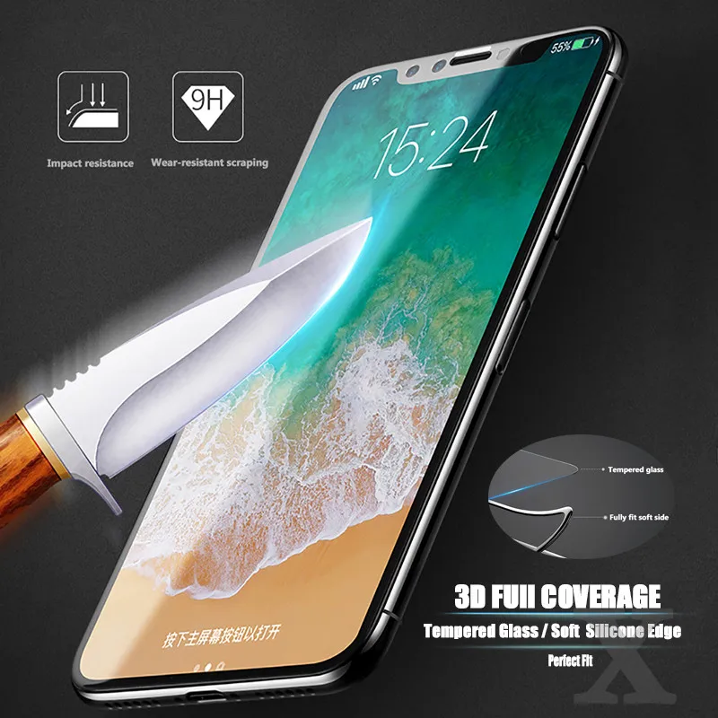 3D 9H изогнутый край Полное покрытие закаленное стекло для iPhone 7 6 S 8 Plus Защита