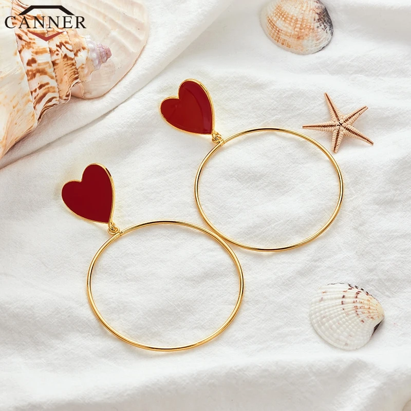 Модные большие круглые серьги CANNER с золотым сердцем уникальный дизайн