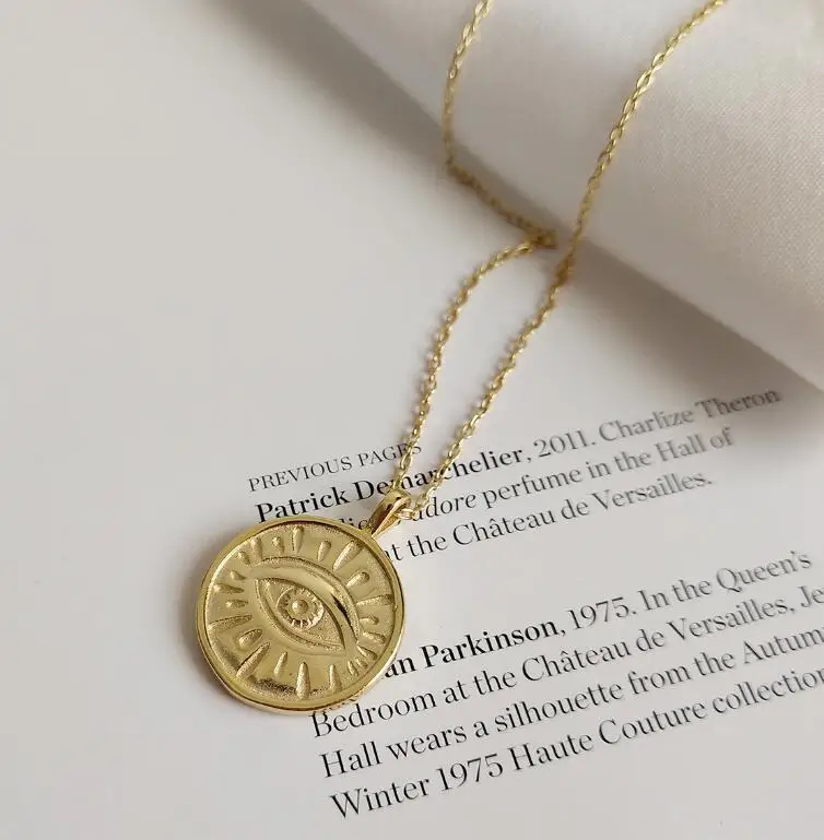 Gold Color 925 пробы, серебряное, золотое ожерелье с кулоном в виде монетного глаза, круглое, простое, элегантное, креативное ожерелье для женщин, праздничные украшения, подарок - Окраска металла: Gold Color
