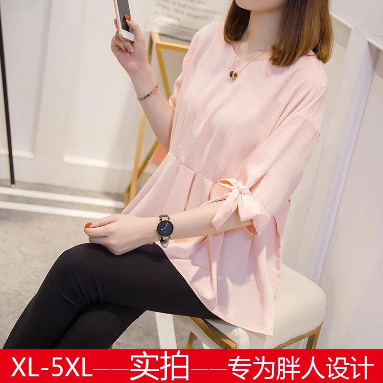 Xl-5xl женская элегантная летняя блузка большого размера с бантом и