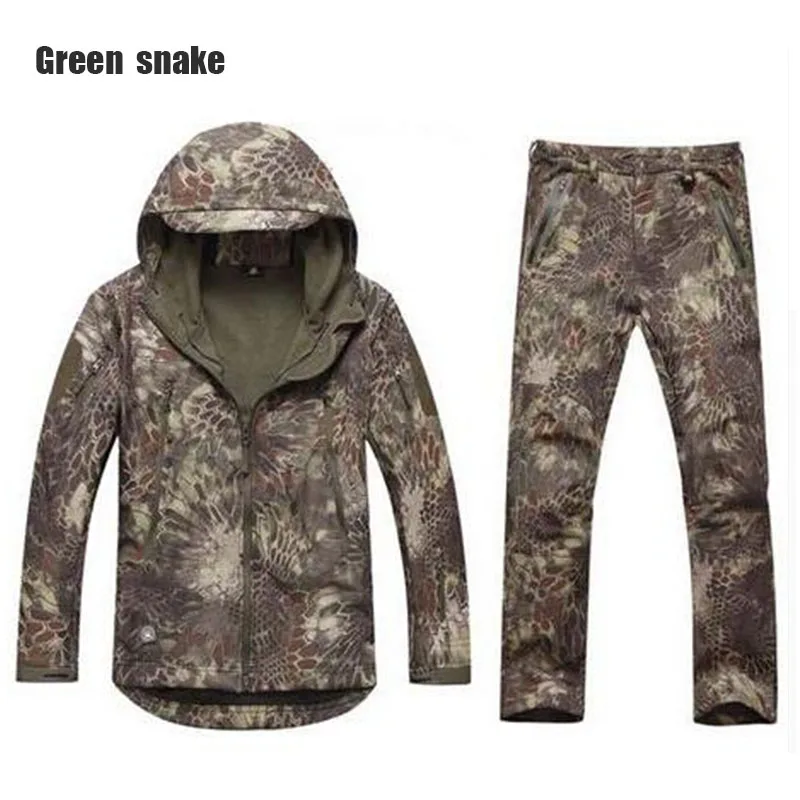 

New brand shark skin outdoor hunting camping waterproof windproof warm jacket jacket hoodie TAD soft shell shirt + pants