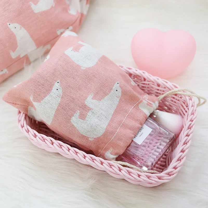 Женская сумка на шнурке из хлопка и льна с изображением фламинго переносная