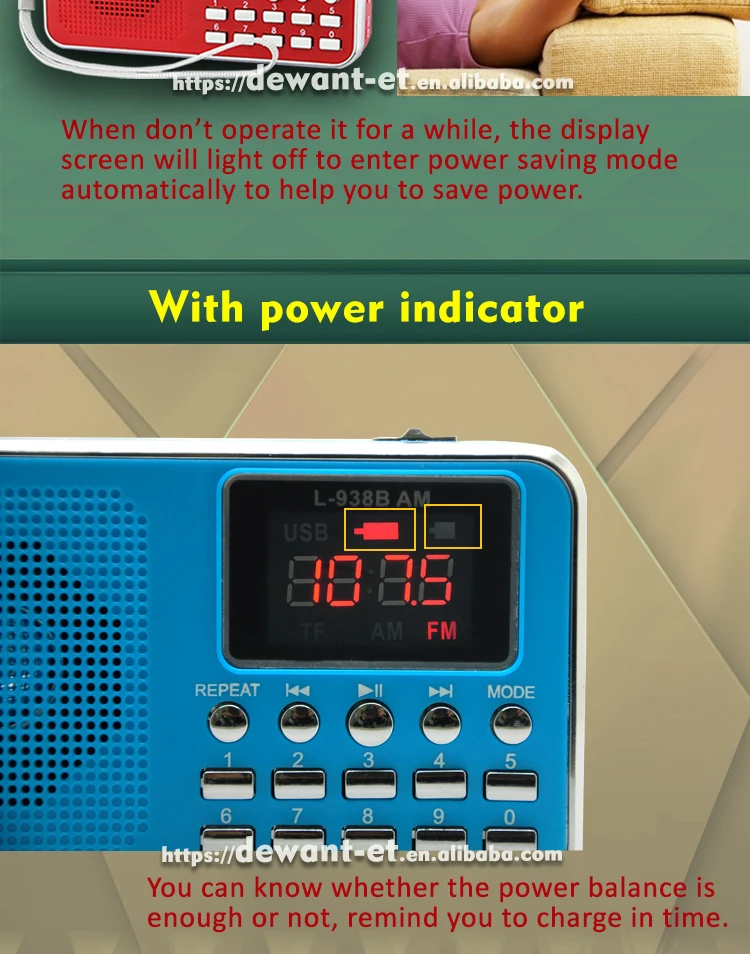 10 шт. L-938BAM Мини Портативный Авто сканирование FM AM радио с mp3 музыкальный плеер светодиодный фонарик Поддержка TF micro SD карты и USB