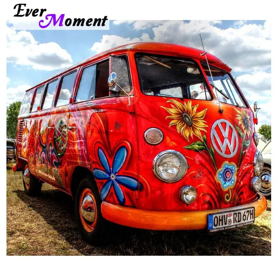 

Алмазная 5D мозаика с красными цветами и автобусом ASF720