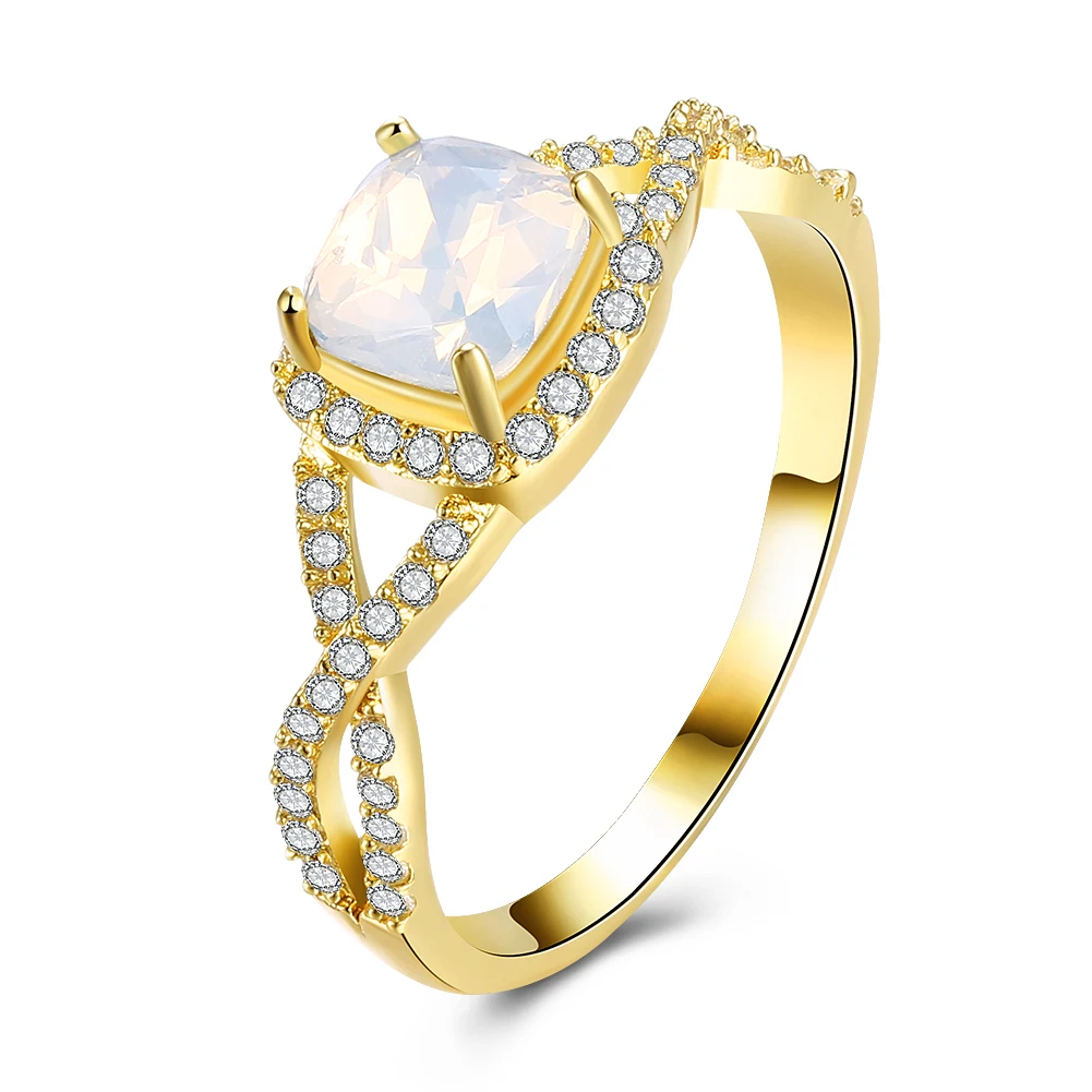 Для женщин желтого золота Цвет опал кольцо Мода партии Геометрическая