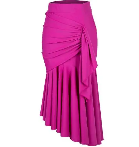 Rose Purple Юбка для латинских танцев, сексуальные женские юбки с разрезом, для сальсы, самбы, ча-ча, танго, модная одежда для танцев, женская одежда для Бальных тренировок, BDY003 - Цвет: Rose Purple