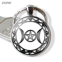 triple moon goddess key chain glass cabochon pendant silvercolour keychain bag decoration for men women