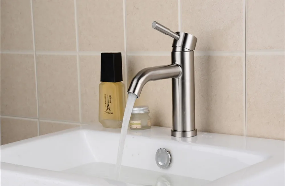 Free shipping Lead free SUS304 stainless steel basin sink mixer tap with deck mounted brushed bathroom water | Обустройство дома