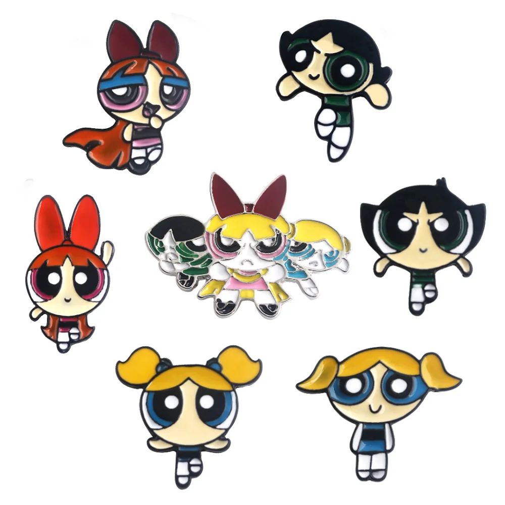 Горячая аниме Powerpuff брошь для девочек милый комплект металлическая эмаль шпильки