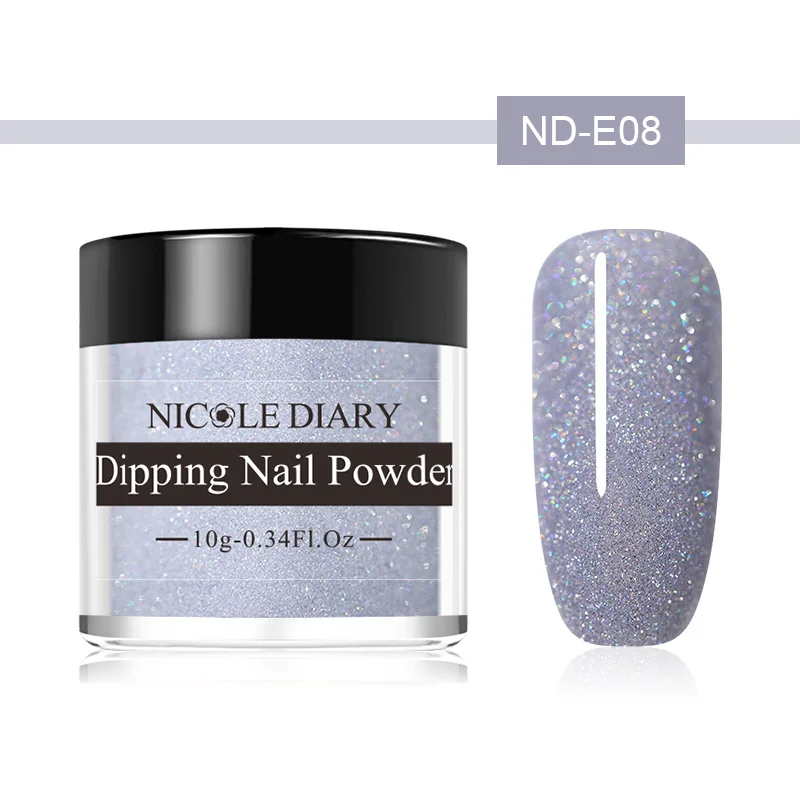 ND-E08 NICOLE DIARY 10 г голографическая пудра для ногтей лазерный Блестящий золотистый Серебристый смешанные цвета DIY дизайн для украшения ногтей - Цвет: ND-E08