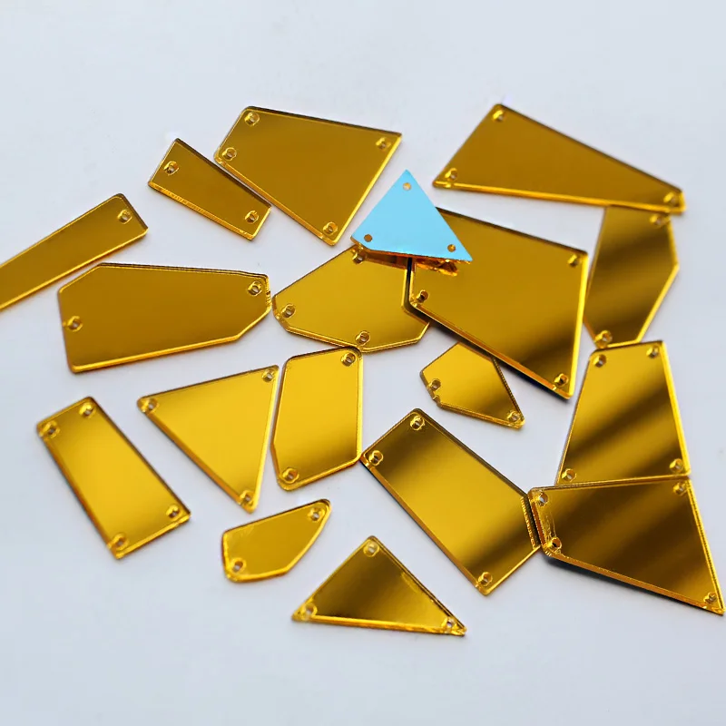 gold yellow QIAO много форм Популярные акриловые зеркала пришить стразы с отверстиями плоской задней блестящей пришить Камень для украшения платья 30 шт - Цвет: gold yellow