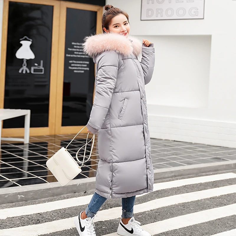 Теплый с капюшоном меховой воротник хлопок длинная парка плюс Размеры Для женщин