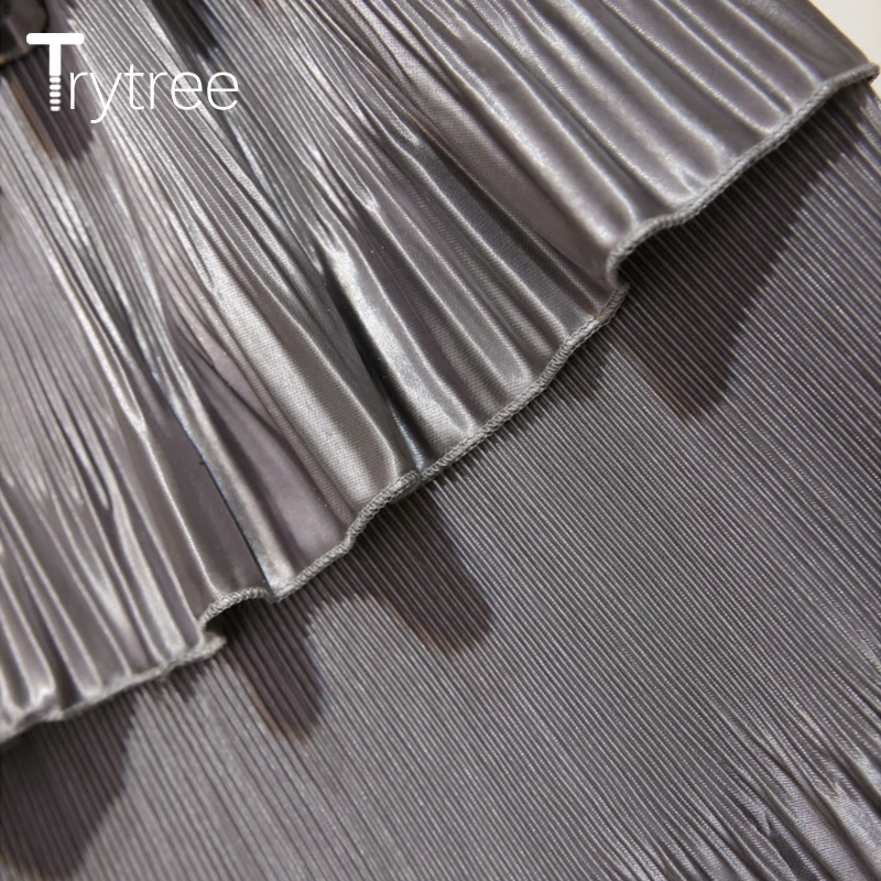 Trytree Весна Лето Твердые оборки юбка женская Повседневная Высокая талия до
