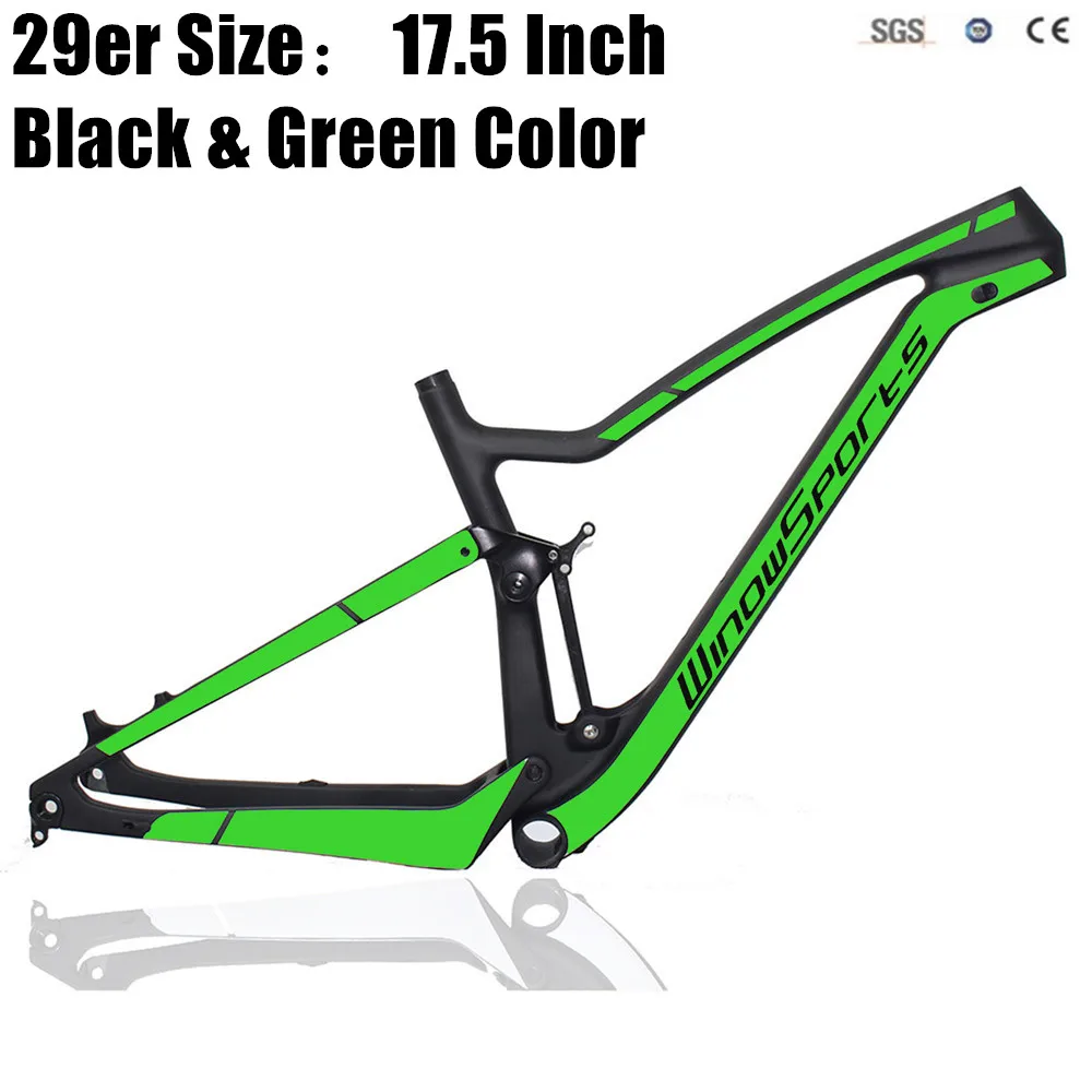 29er boost 148*12 полная подвеска карбоновый горный велосипед XC рама для горного велосипеда карбоновая подвеска рама диск 29er рама для горного велосипеда - Цвет: 17.5 Black Green