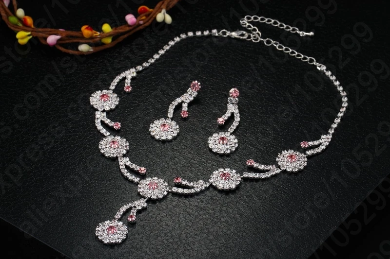  Free Shipping Hot Design Full Rhinestone Cubic Jewellery 925 Sterling Silver Wedding Jewelry Set Earring+Necklace | Украшения и