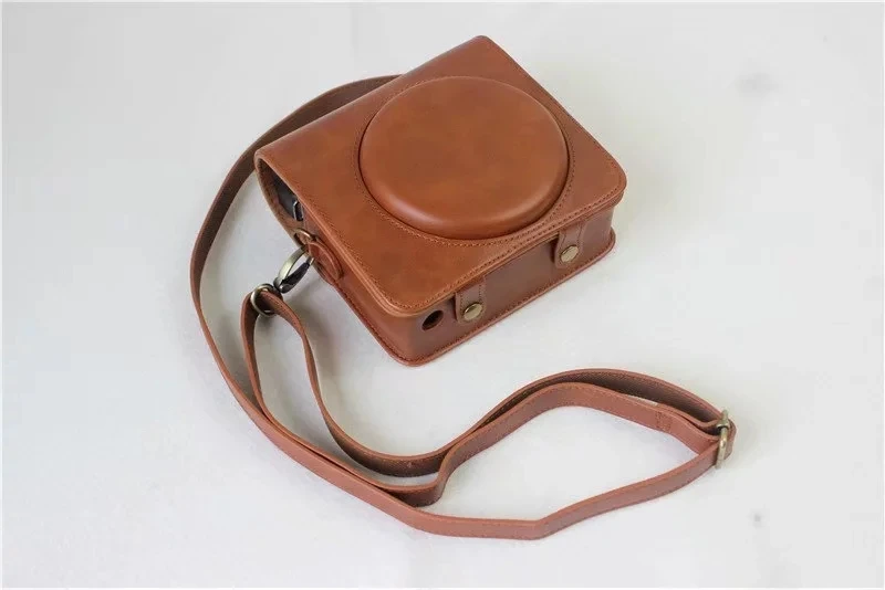 Protective Case Brown/Black PU Leather Camera Bag with Strap for Fujifilm Instax Square SQ6 Instant Film Camera