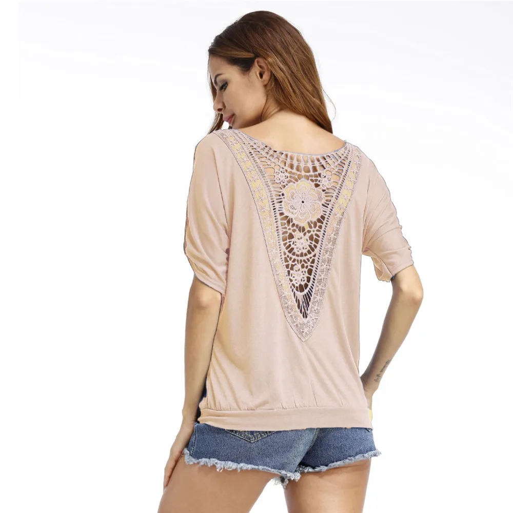 Женская кружевная блузка с коротким рукавом и круглым вырезом большого