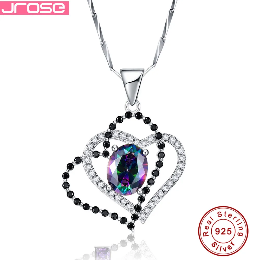 Jrose 2.55ct Genuine Multicolor Rainbow Fire Mystic CZ Pendant Real Pure 925 sterling Silver Brand New Heart With a Chain | Украшения и