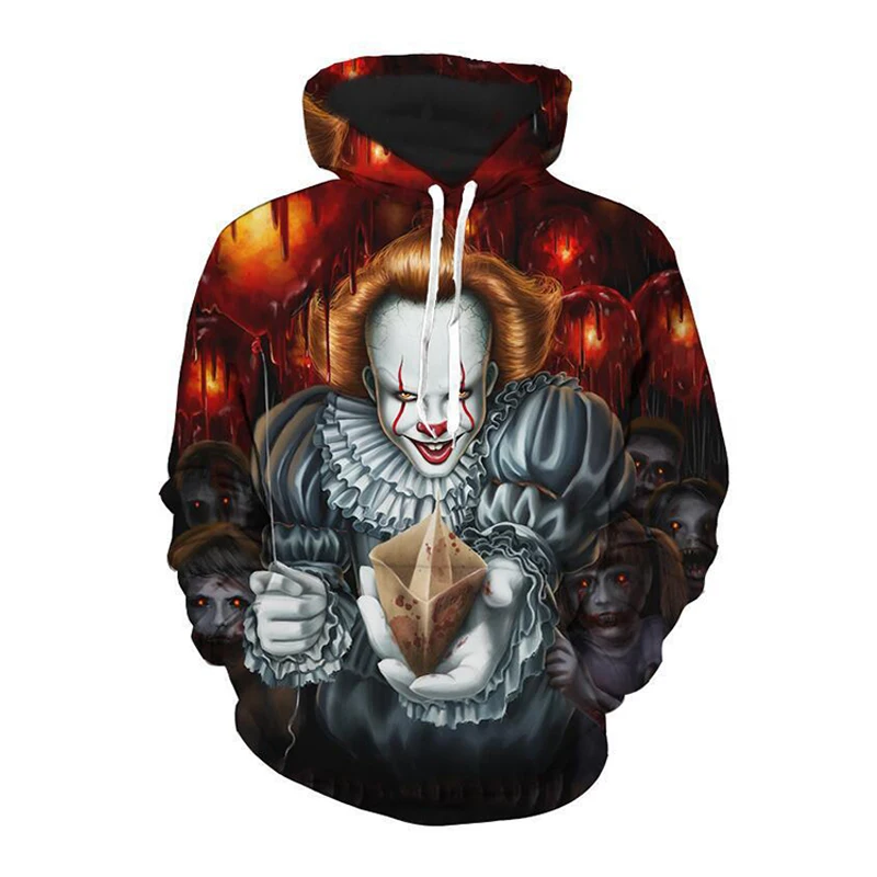 Новые Для мужчин женщин Pennywise фильм ужасов Стивена Кинга It Hoodie хип хоп ужасную