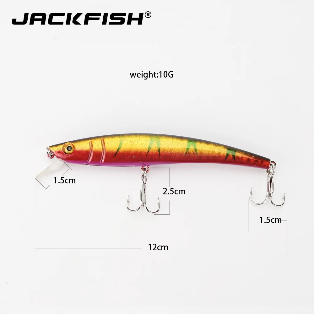JACKFISH гольян красочная рыболовная приманка 10 шт./лот 12 см/10 г 3D с глазами полосатые