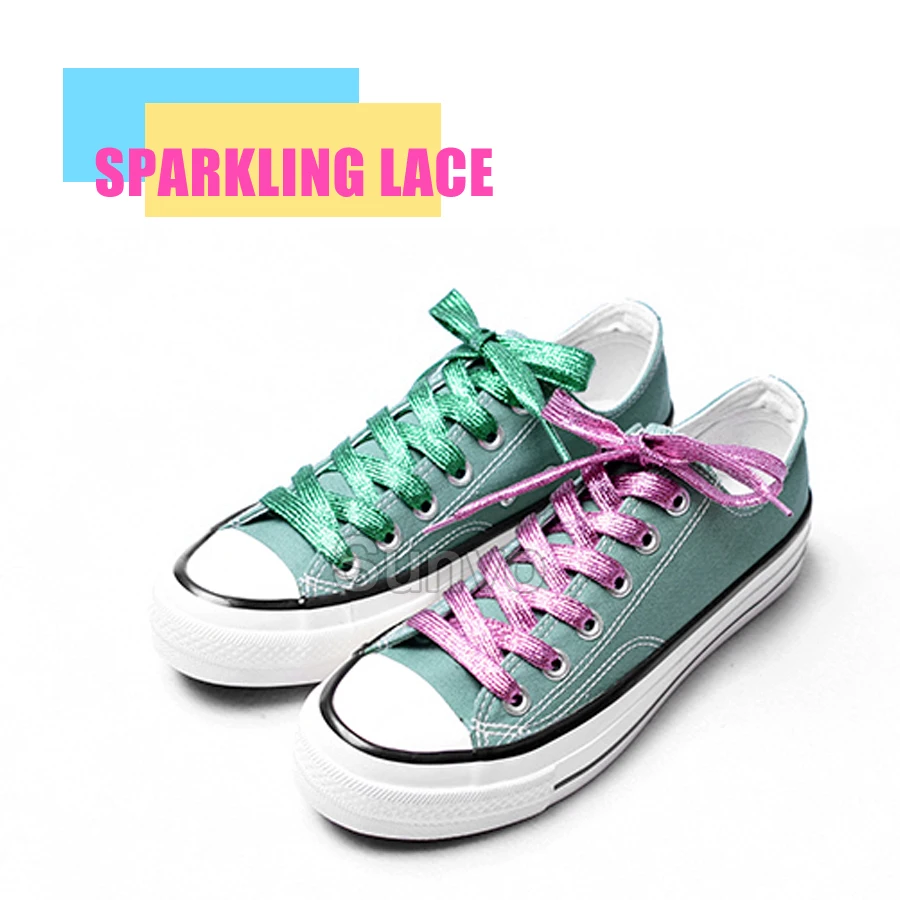 Яркие шнурки для кроссовок мужчин и женщин блестящие металлические плоской