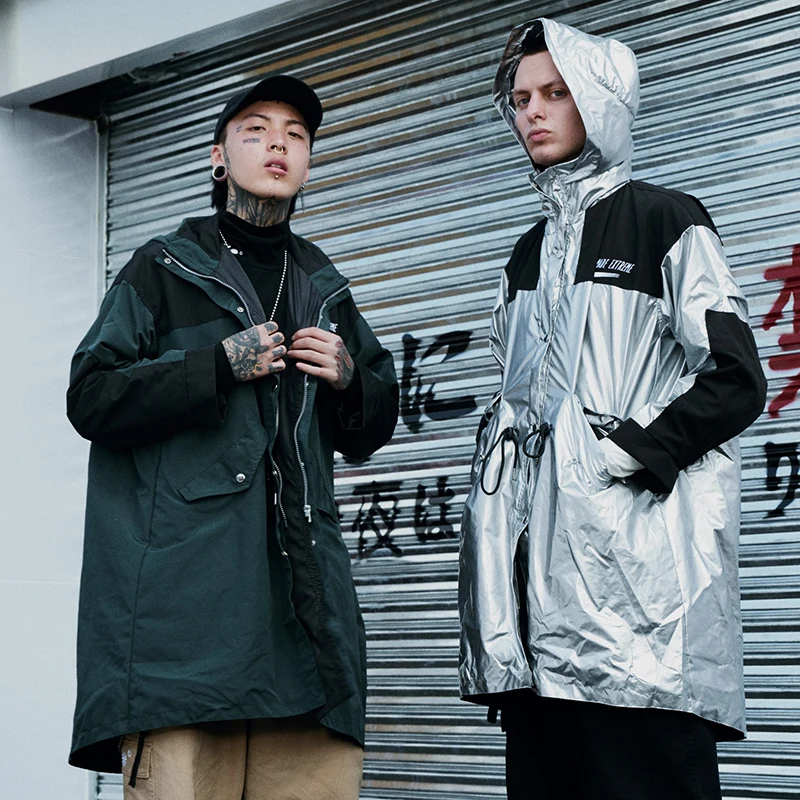 Aelfric Eden Color Block Patchwork Long Style Trench Fashion Windproof Jackets Hip Hop Overcoats Hooded Jacket Windbreaker ET25 | Мужская