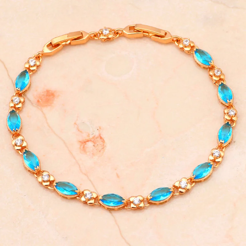 ROLILASON морской синий кристалл золотой браслет для женщин здоровья Никель свинец