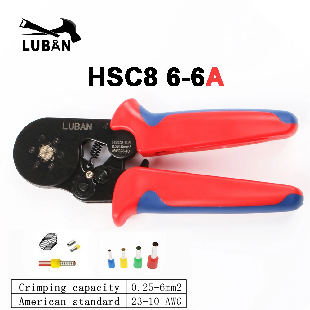 6-6A HSC8 6-4A 6-6 мини-тип обжимные плоскогубцы 0,25-6 мм2 клеммы обжимной инструмент Мультитул инструмент руки плоскогубцы hsc8 16-4 Пинцет alicate - Цвет: 6-6A