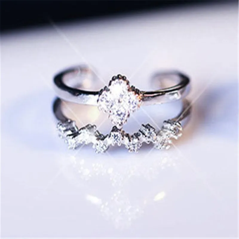 Серебро 925 пробы Открытое кольцо двойной набор шнек клевер маленькие и чистые