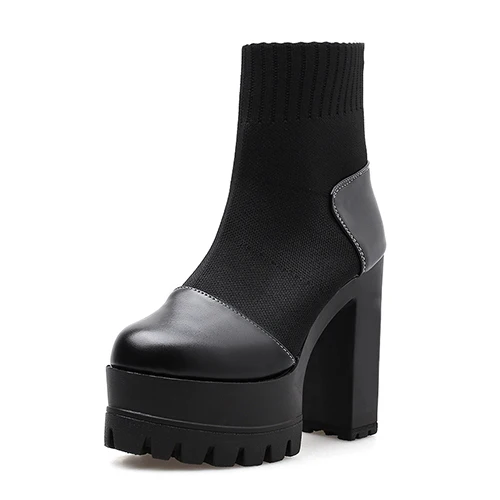 black shoes Gdgydh/ботильоны на высоком каблуке; женские слипоны с круглым носком; женская обувь на резиновой подошве; осенние ботинки на платформе и каблуке; Акция; распродажа - Цвет: black shoes
