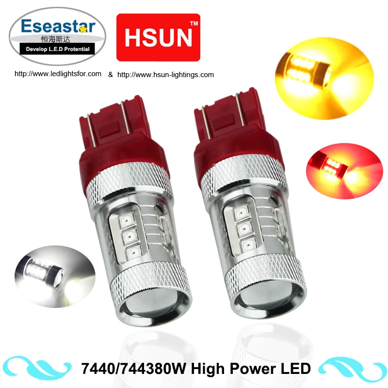 HSUN 2pcs Xenon White T20 7440 W21W 7443 W21/5W LED Bulb 12V 24V Reverse Parking Red Brake Light Amber Turn Signal Lamp R5W